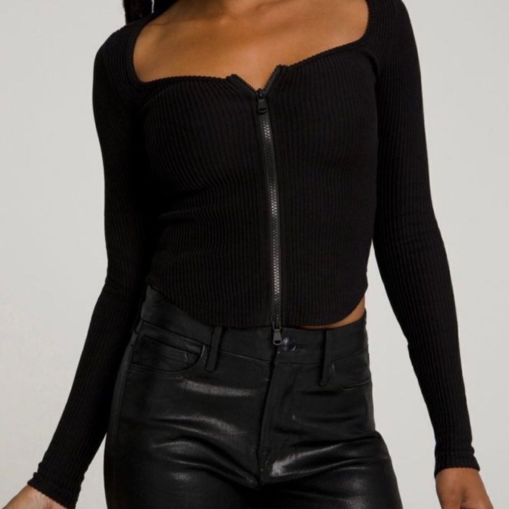 Good American Plus Size Dramatic Zip Ribbed Scoop Square NECK Black 3X NWT - Picture 1 of 12